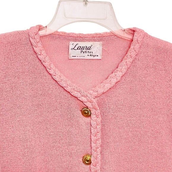Vtg Laura By Alyzia Pink Knitted Cardigan Braids/Hems Luxury Neutral Sweater 8P - Picture 2 of 13